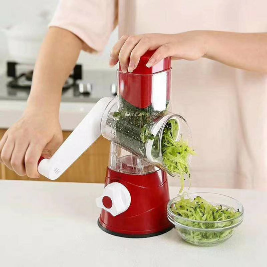 Multi-functional vegetable cutter, hand-cranked rotating grater